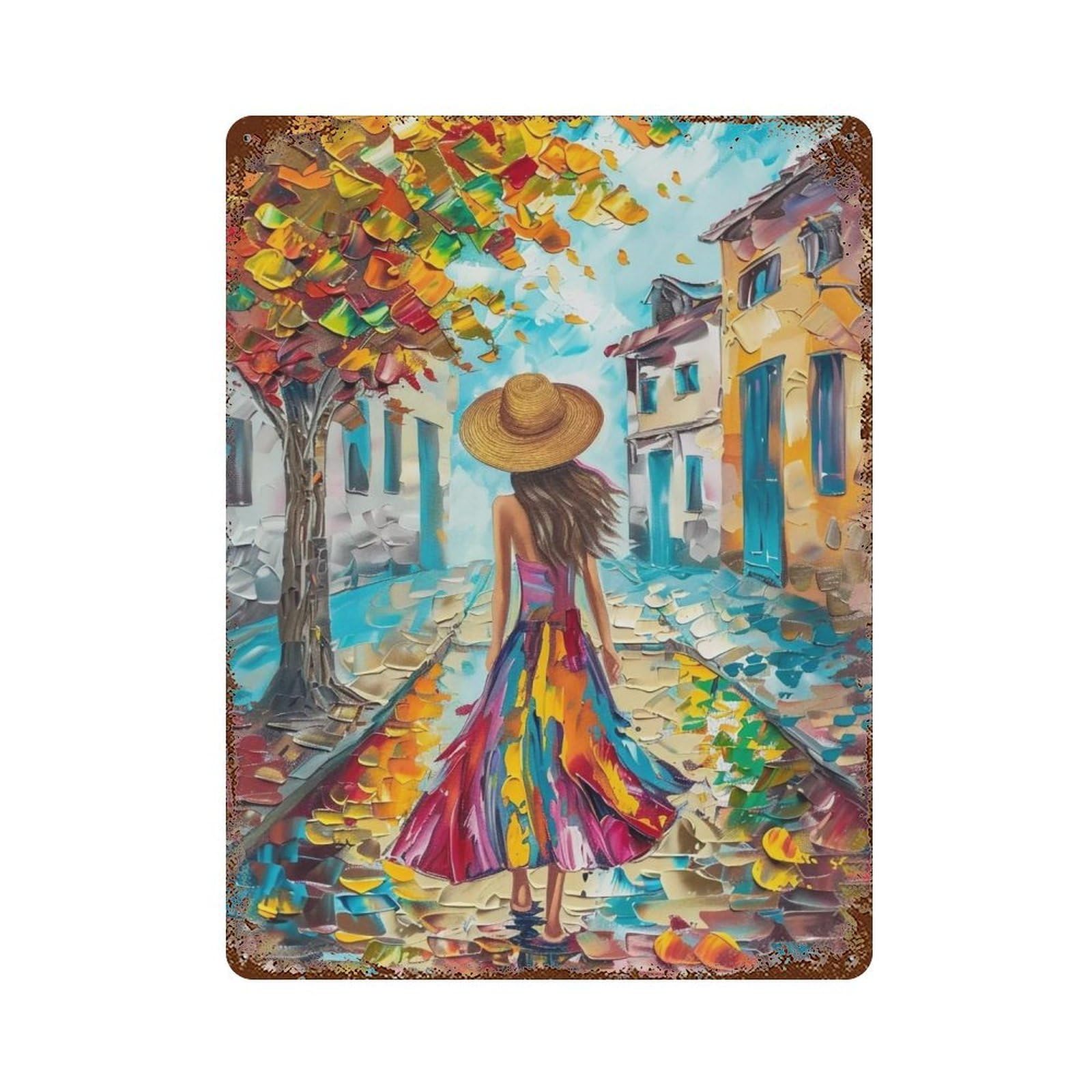 Hduryeyryy Multicolour Autumn Town Wanderer 01 Wall Retro Iron Vintage Art Metal Tin Sign Poster Modern Home Cofffee Club Art Bar Shop Decor 40X30cm