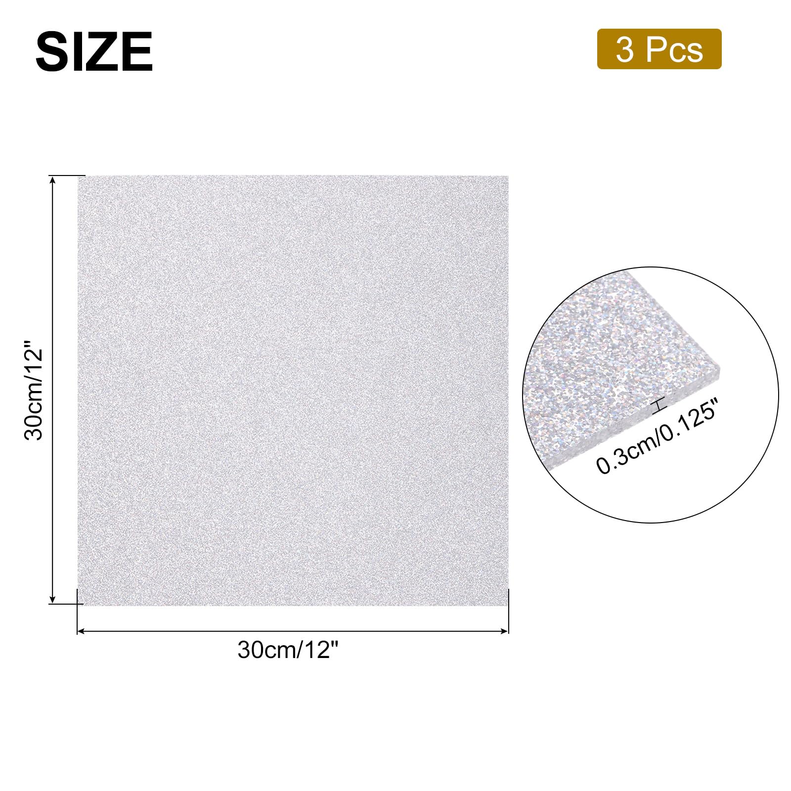 QUARKZMAN 3Pcs Láminas Acrílicas de Brillo Plateado de 1/8" Grosor 12" x 12" Láminas Plásticas PMMA Brillantes Extruidas Translúcidas En Blanco para Arte DIY Corte Y Grabado