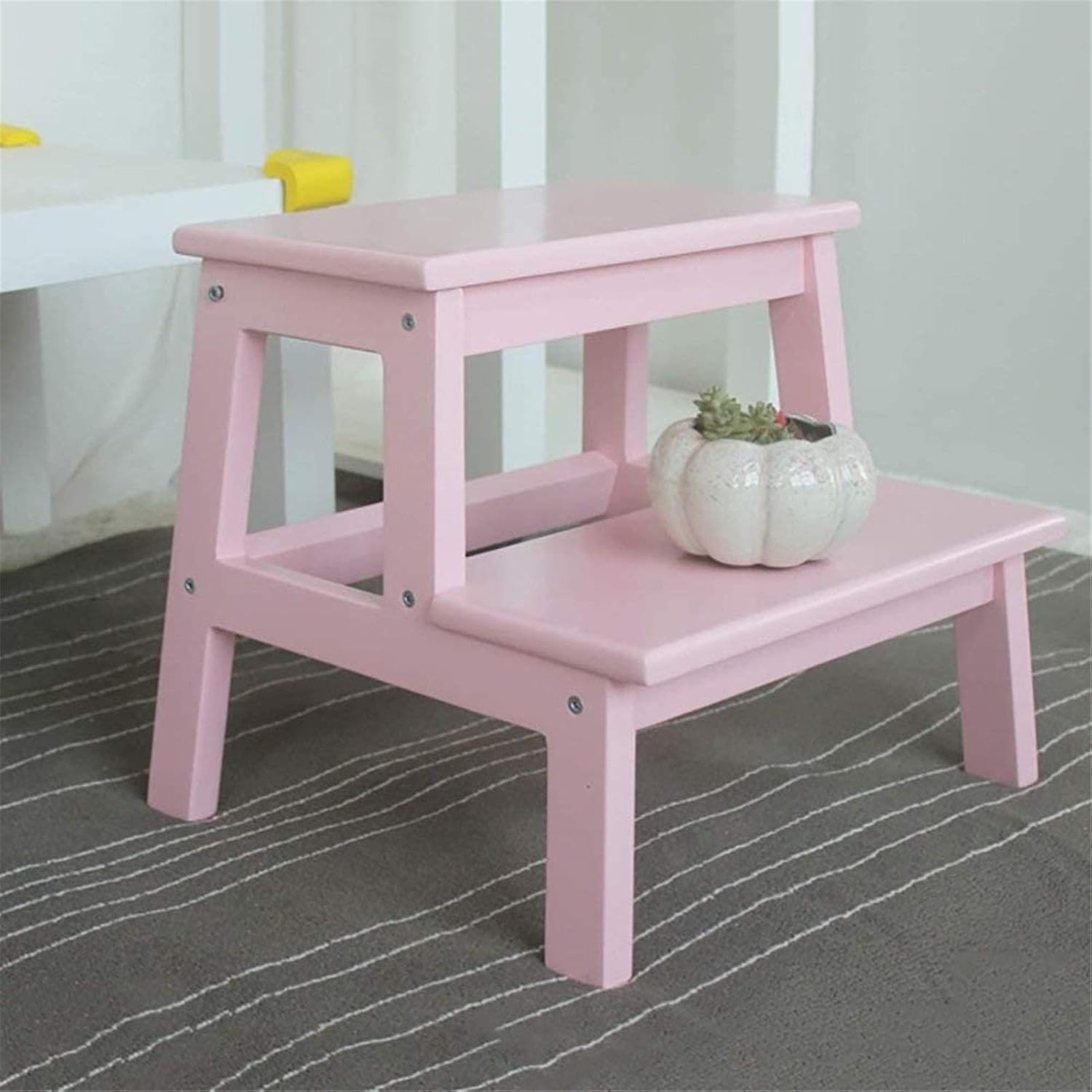 Portable Step Stool Two-Step Stool, Wooden Two Step Children's Stool with Handles/Wooden Step Stool for Kids and Adults, Home and Office, Ages 3+ - 16.5X13.8X13.8Inches (Color : Gr