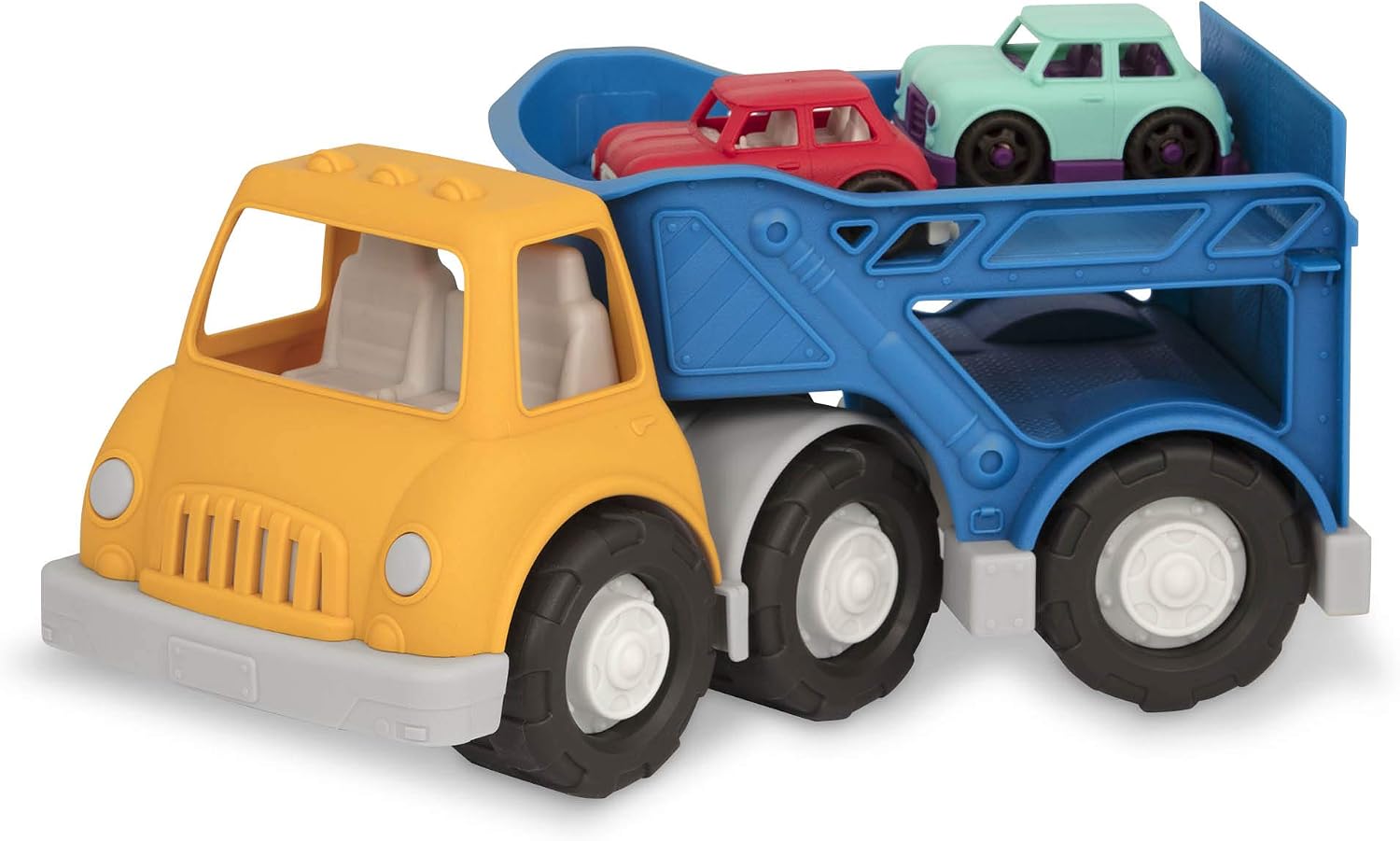 B. toys by Battat Wonder Wheels by Battat – Car Carrier Truck – Toy Truck with 2 Toy Cars for Toddlers Aged 1 & Up (3Pc) – 100% Recyclable, Multi