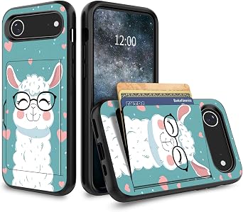 for iPhone Air Wallet Case with Card Holder Hidden Credit Card Slot Cover Dual Layer Hybrid Soft TPU Hard PC Shockproof Phone Case for iPhone 17 Air 6.5" 2025,A Cute Alpaca