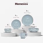 20-Piece Ensemble de vaisselle en céramique nordique - Collection de produits de table à jarret relevé avec 4-Person Plaques & Bols, Lumineux Bleu clair Seringue Speckled pour une utilisation quotidienne