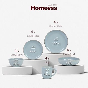 Euro-Nordic 20-Piece Stoneware Dinnerware Set Shiny Light Blue with Speckle Effect