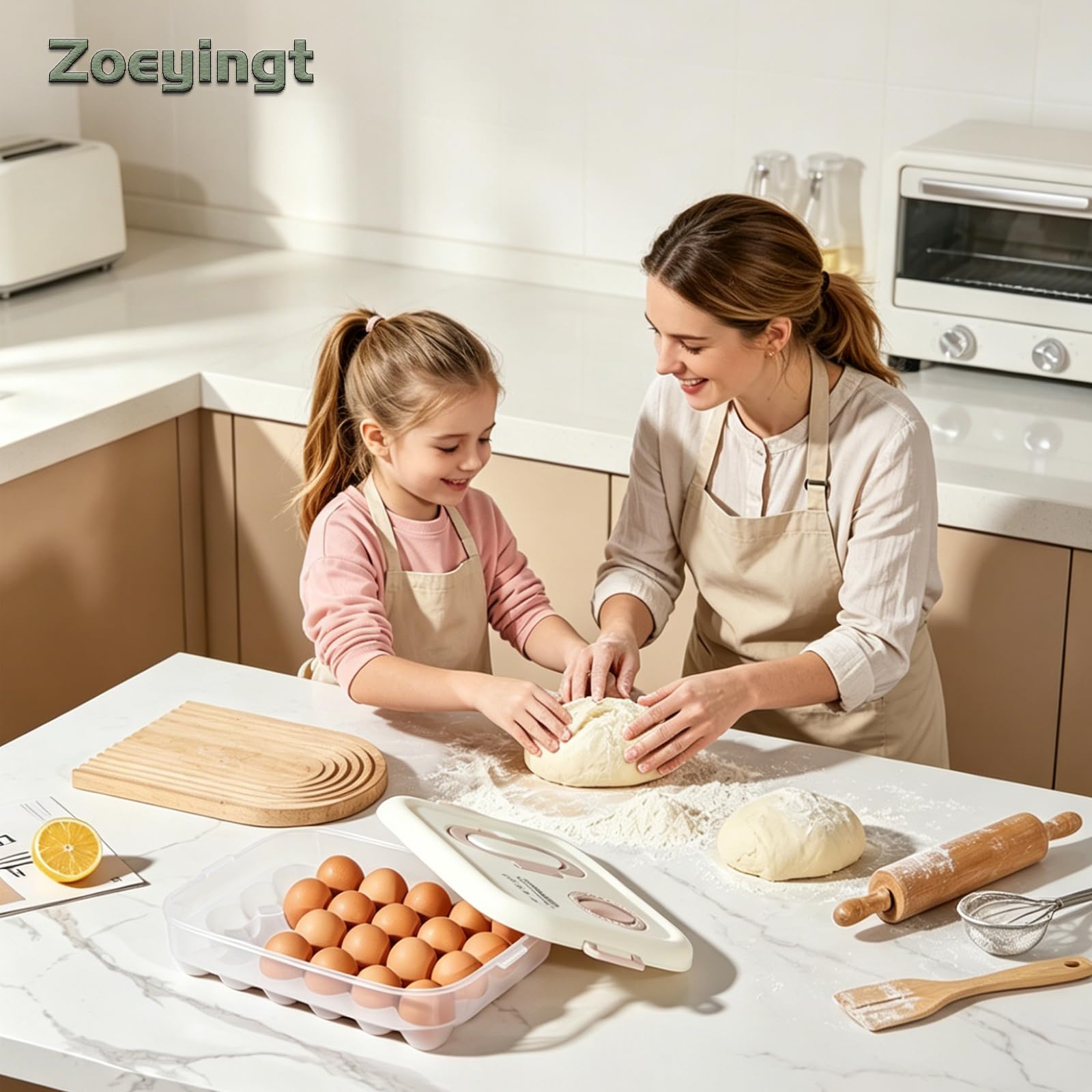 Organizadores de huevos para refrigerador con tapas y asa, artículos esenciales de cocina para el hogar, refrigerador, apilables, portátiles, transparentes, contenedores de huevos reutilizables y de
