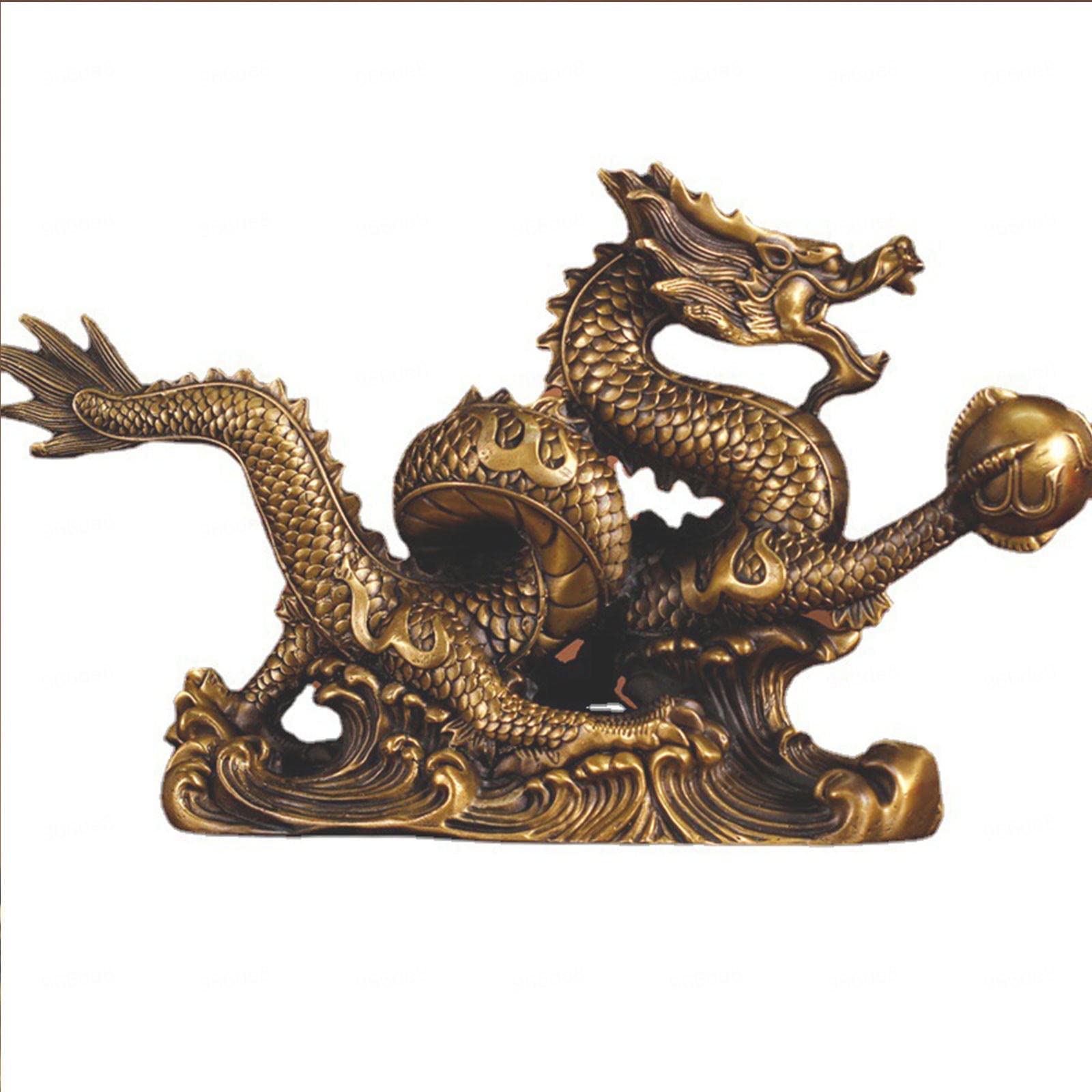 BRDECOR Large 9.8in Brass Dragon Statue Vintage Guardian Dragon Figurines Sculpture Chinese Feng Shui Ornament Home Decor Collectibles Figurines for Prosperity, Luck and Success