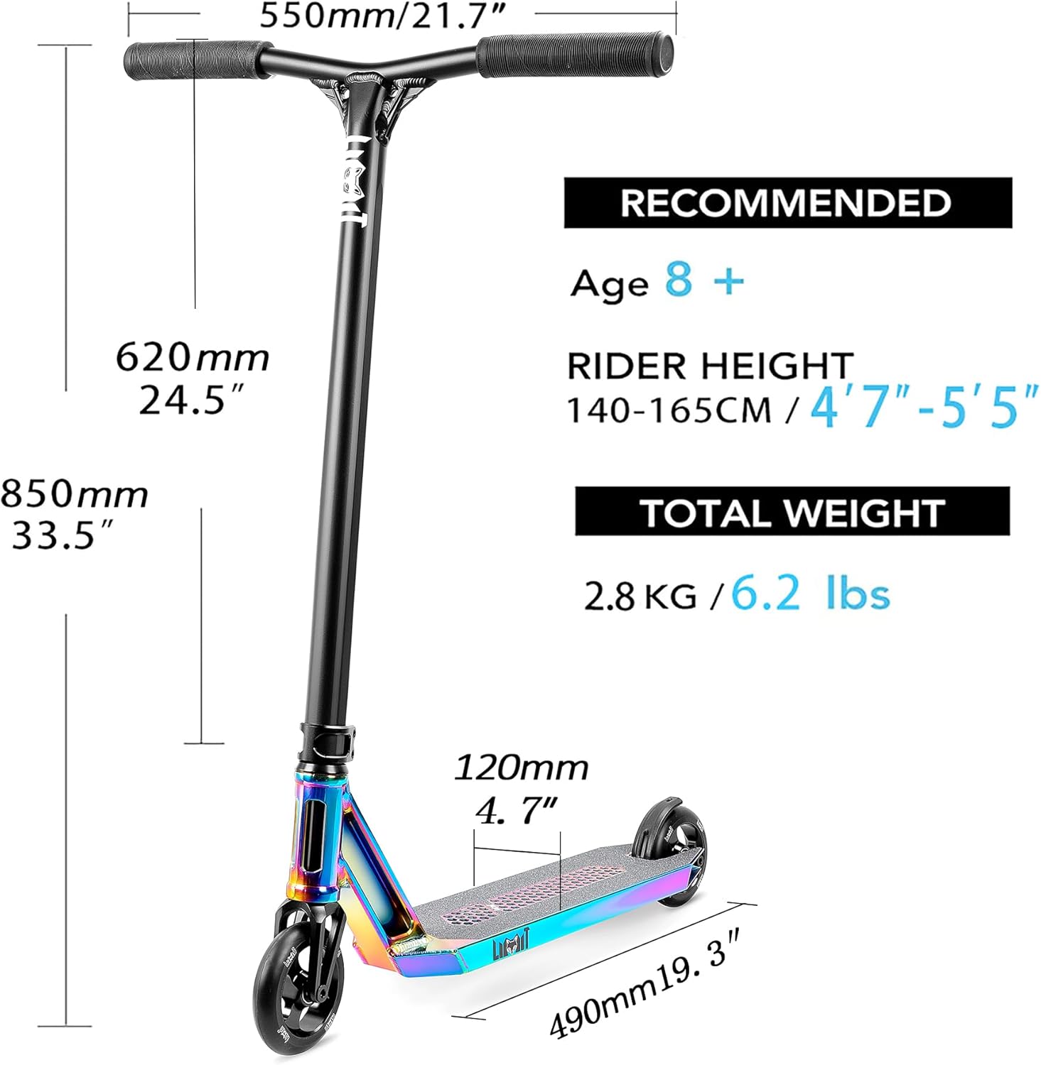 Limit LMT72AZ Lightweight Pro Stunt Scooter for Teens 8+ Years Old and Adults Professional Trick Freestyle Scooters for Intermediate and Advanced