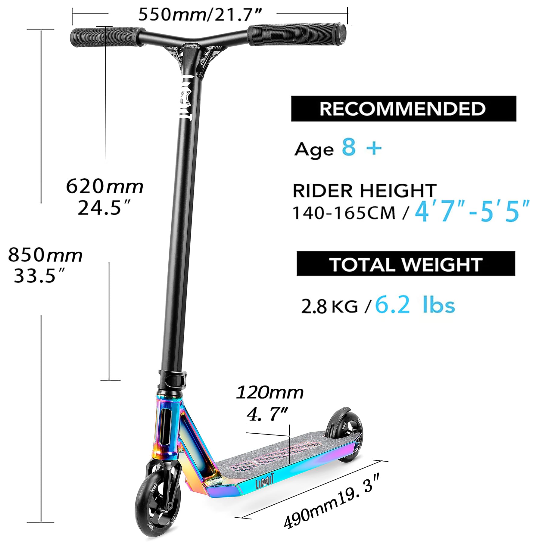 Limit LMT72AZ Lightweight Pro Stunt Scooter for Teens 8+ Years Old and Adults Professional Trick Freestyle Scooters for Intermediate and Advanced