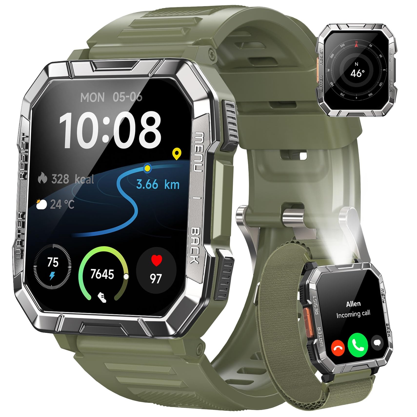 Blackview Reloj Inteligente Hombre Militar - 2.01” Smartwatch Hombre con Linterna, Brújula, Llamadas Bluetooth, Pulsómetro, Monitor de Sueño, Reloj Deportivo con Podómetro, 100+ Modos Deportivos