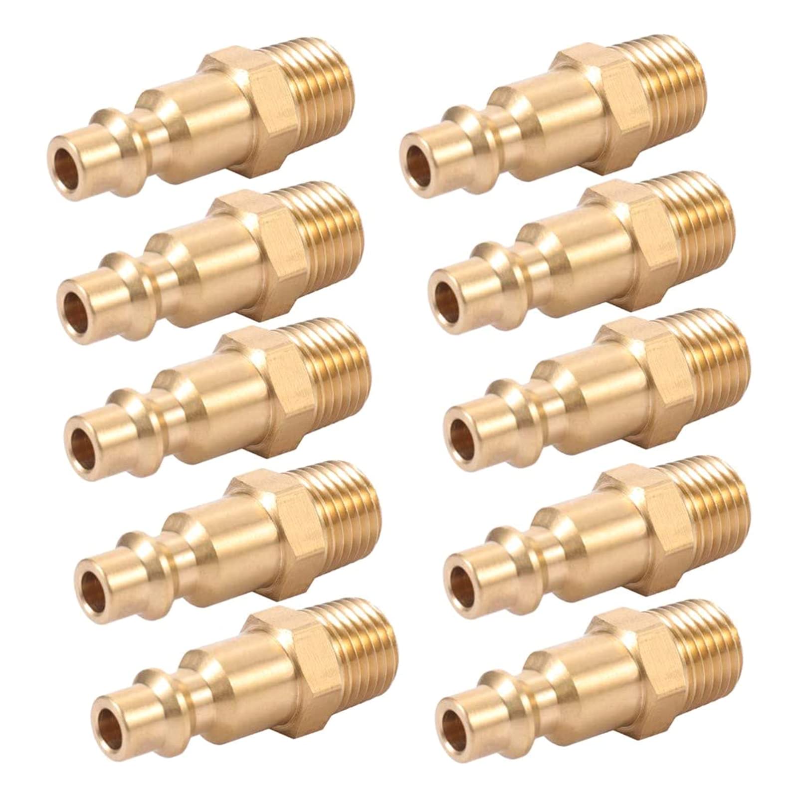 10 Pcs Brass Air Coupler and Plug 1/4-Inch NPT Male Industrial Pneumatic Plugs Quick-Connect Hose Fitting Compressor Fitting Couplers