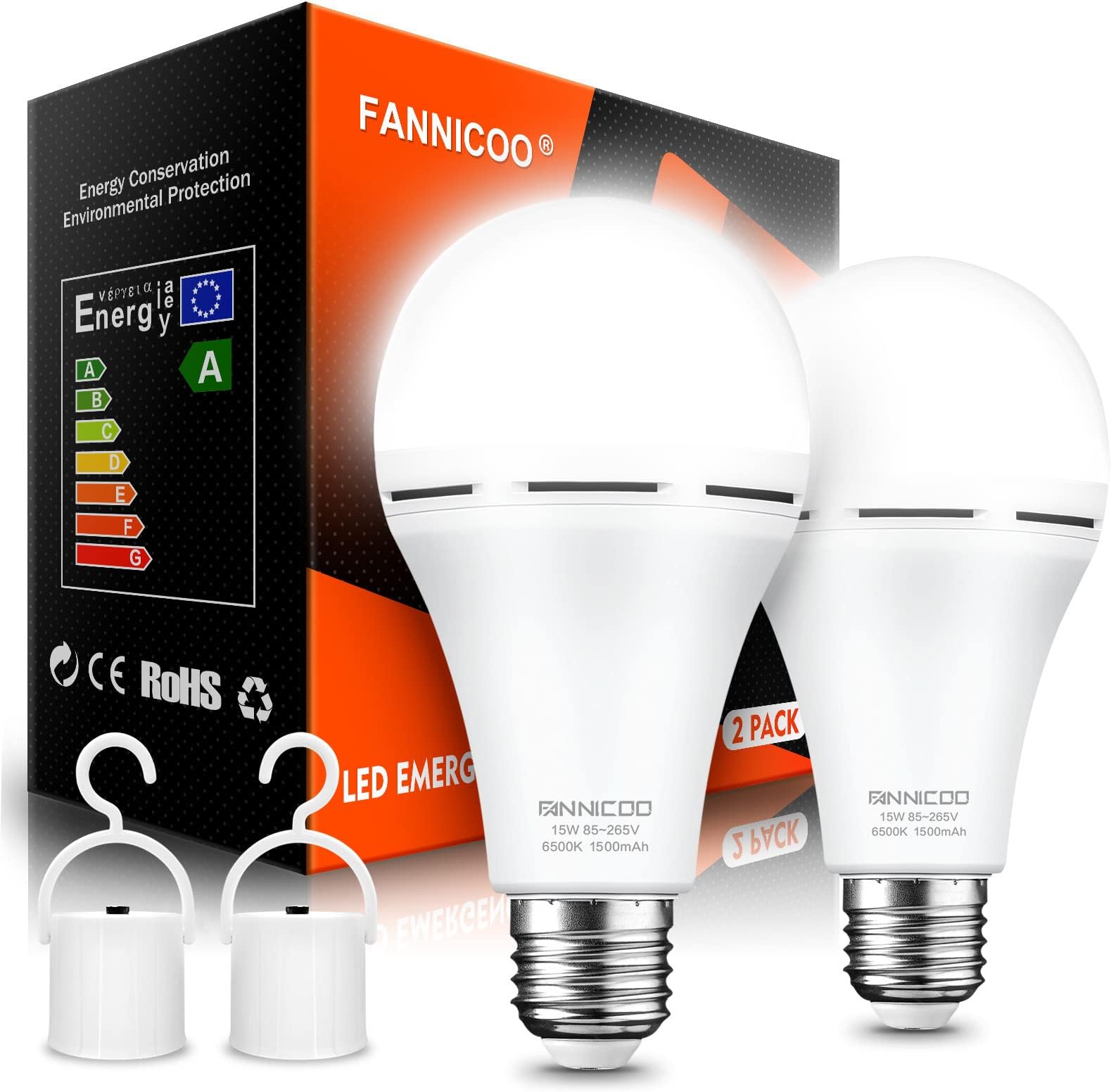 FanNicoo 1500mAh Emergency LED Light Bulbs, Battery Backup