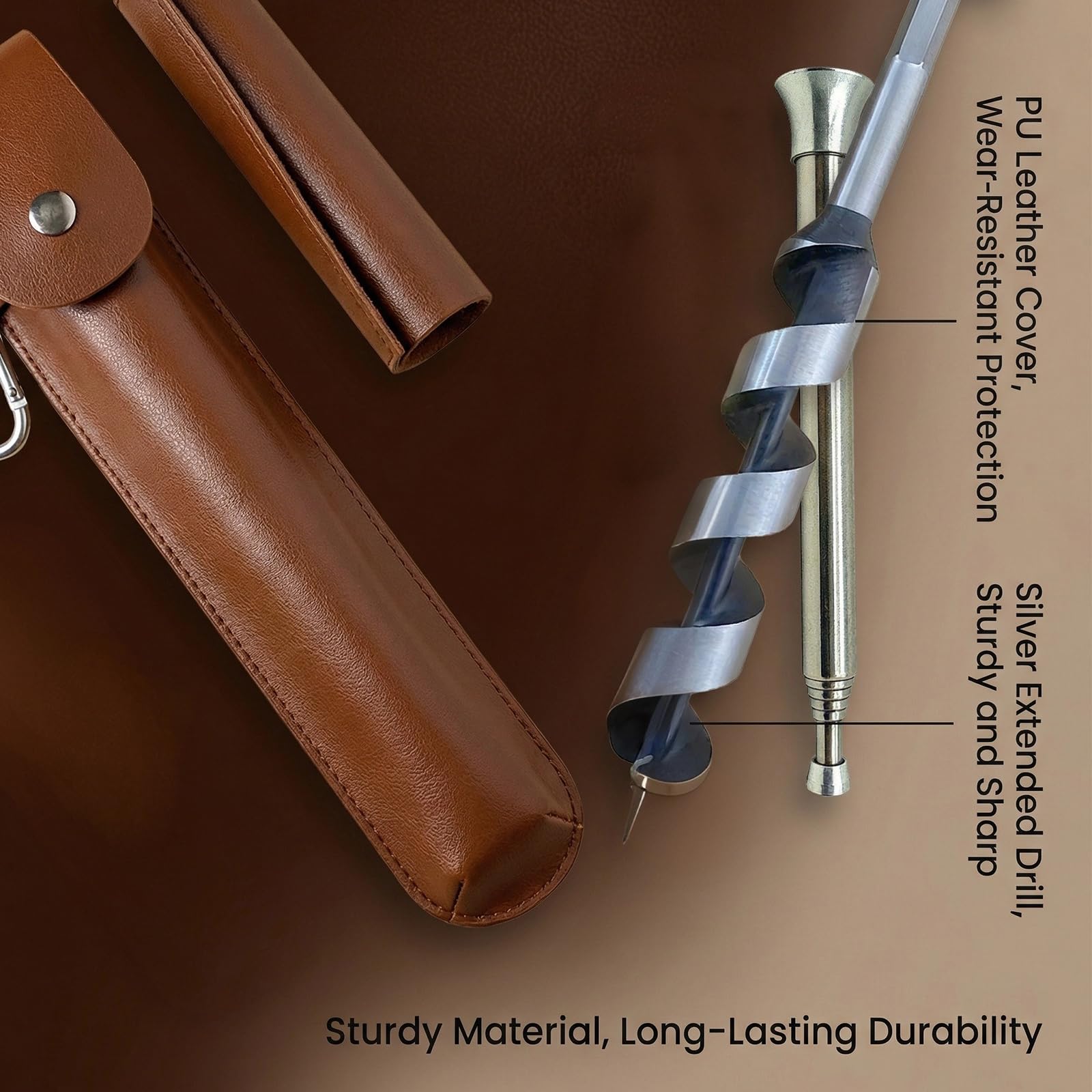 Bushcrafts Hand Auger, Handbohrer Bushcraft, Holzbearbeitung Handbohrer, Schlangenbohrer Bushcraft Mit Holster Und Blow Fire Tube Für Camping, Bushcrafts Und Outdoor Backpacking