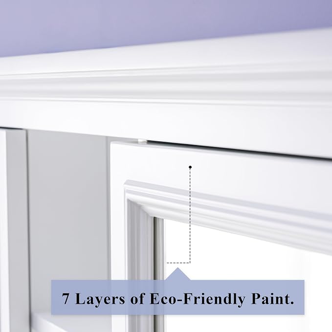 Armario de baño de madera de 55 x 30 pulgadas con espejos dobles, armario mural para almacenamiento con 2 puertas de cierre suave y 6 estantes de madera sólida, vidrio antivaho, colgado verticalmente con barra en Z, color blanco miniatura 4