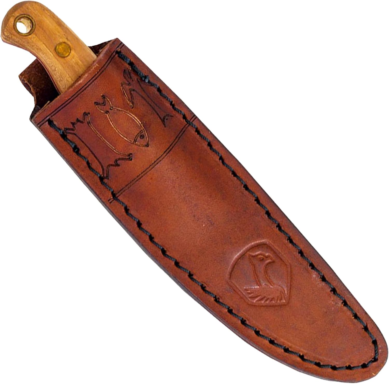 Condor Tool & Knife Trelken Fixed Blade Hunting Knife - 420HC Stainless Steel - Hickory Handle - Hand Crafted Welted Leather Sheath - 3.5in Blade - 3.5oz (1.5mm)