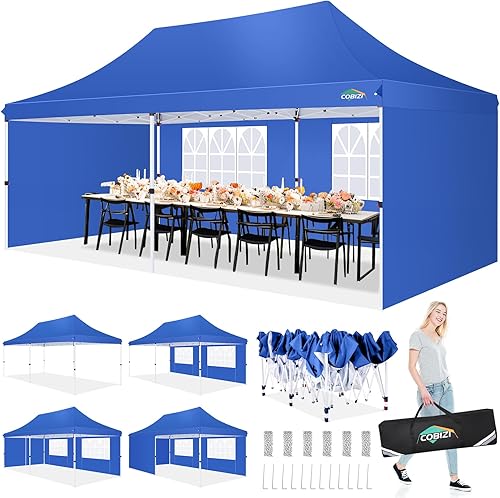 Miniatura 11 de COBIZI 10x10 Gazebos desplegables en oferta 11x11 Tienda de campaña con toldo fácil de montar al aire libre, Gazebo impermeable portátil