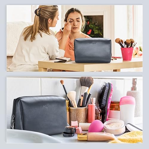 Miniatura 6 de Aosbos Bolsa de cosméticos, bolsa de maquillaje para mujer, bolsa de cosméticos de viaje, bolsa de maquillaje impermeable para bolso, Azul Negro,