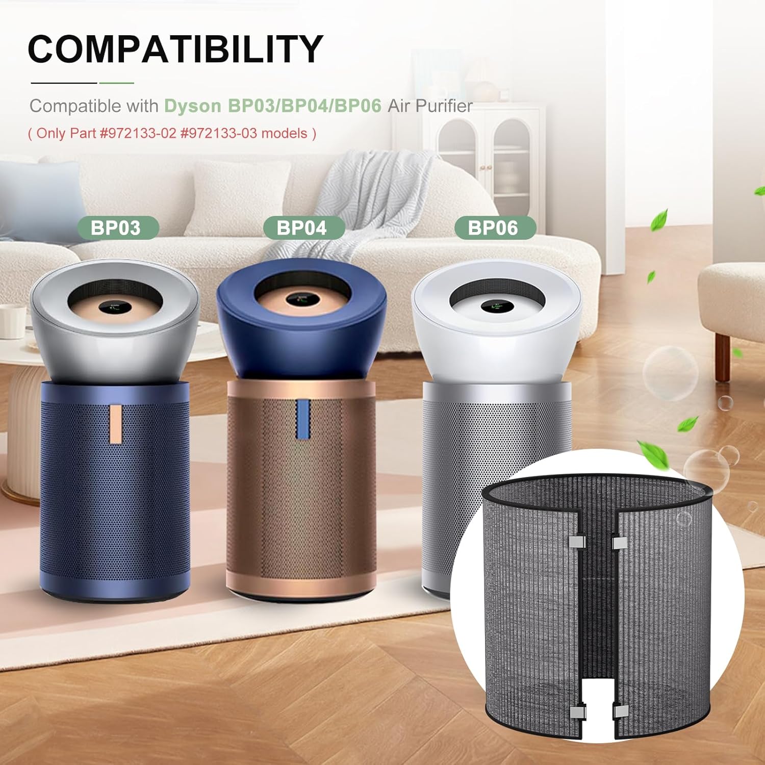 1Pack BP03 BP04 BP06 Activated Carbon Filter, Compatible with Dyson Purifier Big + Quiet, For Models BP03/BP04/BP06, High-Efficient Carbon Filter, Park# 972133-02/03