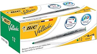BIC Velleda 1741 - Caja de 12 unidades, marcadores de pizarra punta media, color verde