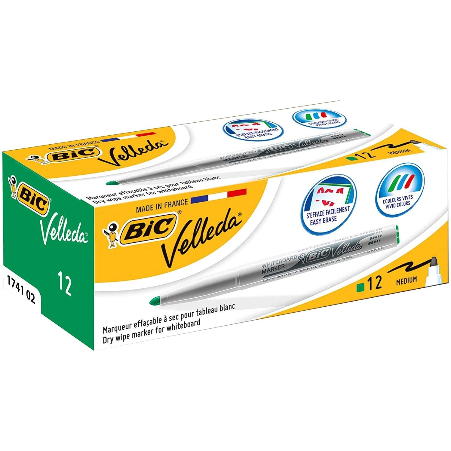 BIC Velleda 1741 – Box of 12 Medium Point Chalkboard Markers, Green