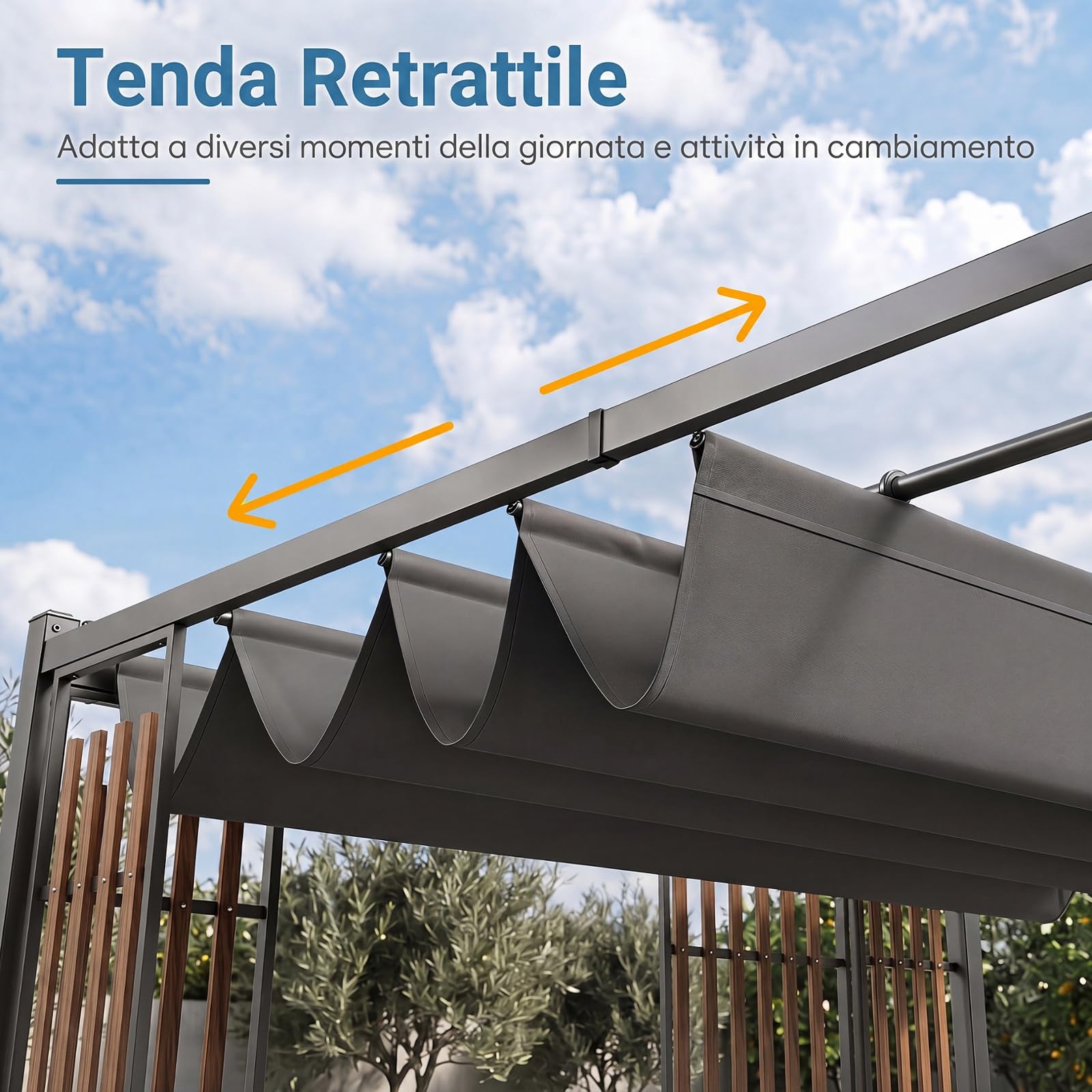 COSTWAY Gazebo da Giardino, Gazebo da Esterno con 2 Paraventi, Copertura Avvolgibile, Struttura Metallica e 8 Picchetti per Mercatini, Fiere e Campeggio, 230 x 230 x 220 cm (Stile 1)