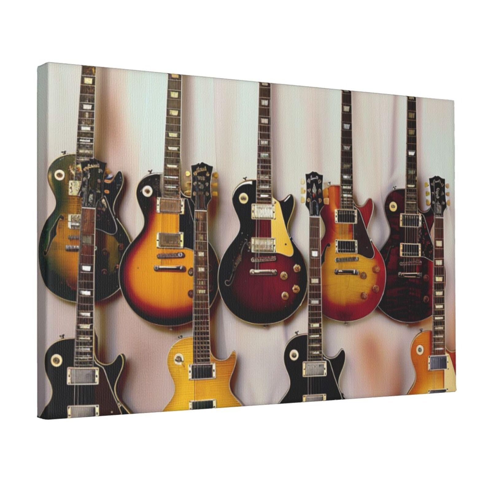 YKLJG Guitar Collection Printed Wall Art Canvas Prints 45x30 CM Wooden Framed Picture Painting Artwork for Bedroom Kitchen Home Office Decor