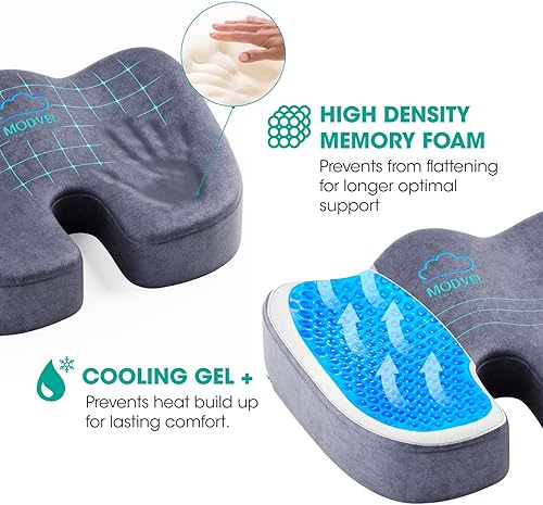 Vista 3 de Modvel Cojín de asiento mejorado de gel, almohada de espuma viscoelástica de alta densidad para silla de oficina, almohadilla ortopédica Gris