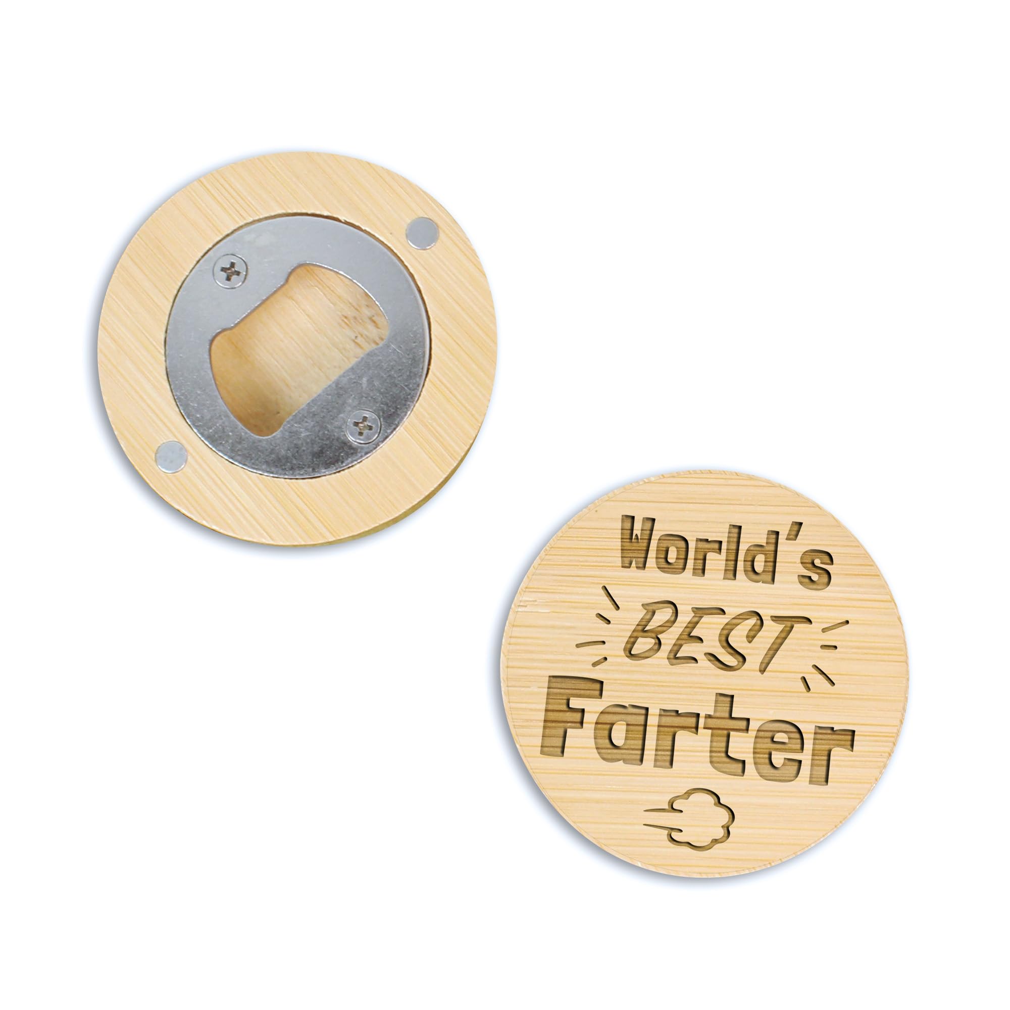 eBuyGB Personalised Wooden Magnetic Bottle Opener, World's Best Farter, Laser Engraved Funny Father's Day Gifts for Dad, Birthday Gift Present for Him, Boyfriend