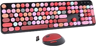 UBOTIE Colorful Computer Wireless Keyboard Mouse Combos, Typewriter Flexible Keys Office Full-Sized Keyboard, 2.4GHz Dropout-Free Connection and Optical Mouse (Black-Colorful)