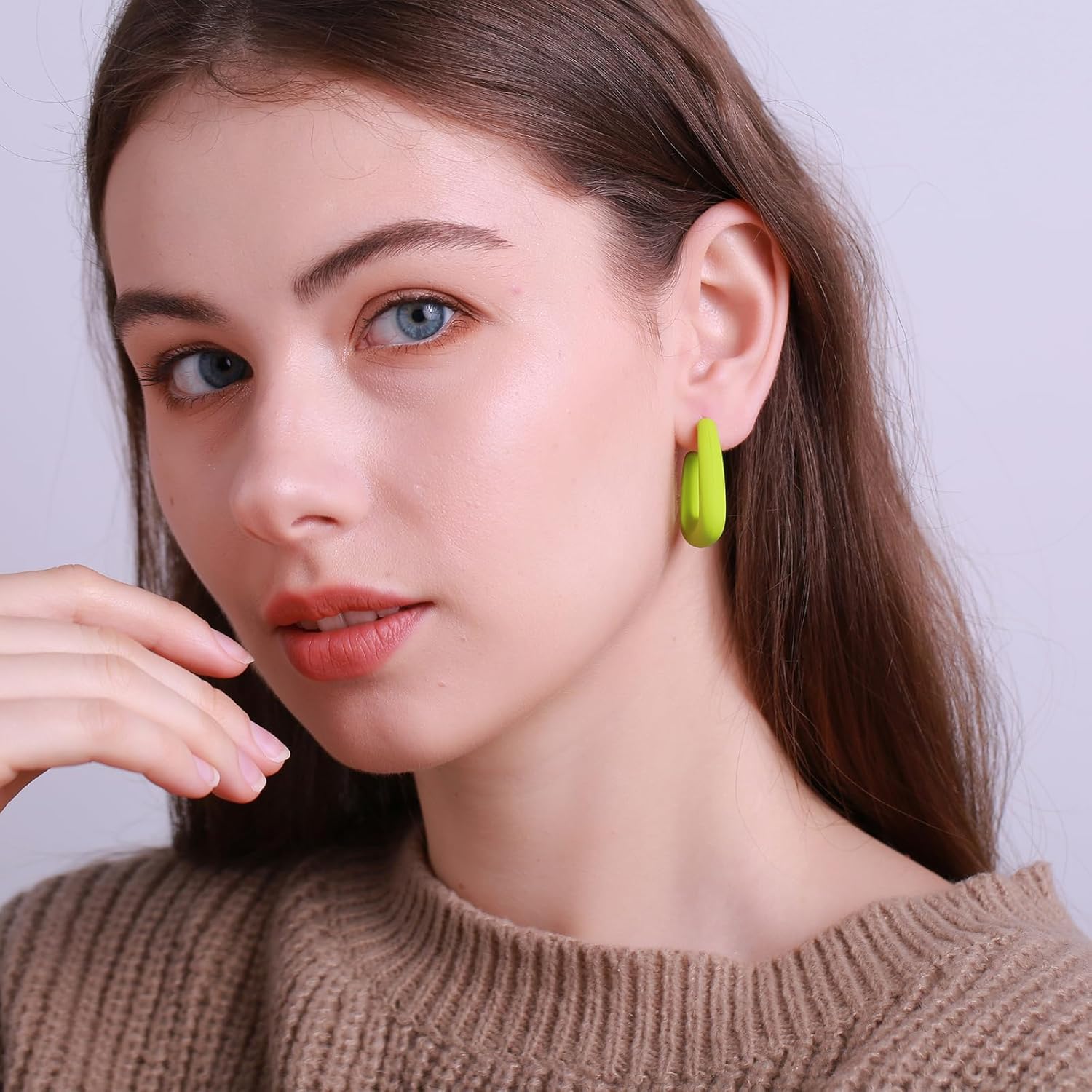 Acrylic Huggie Statement Earrings, Colorful Dome Huggie Hoop Earrings for Women - Image 3