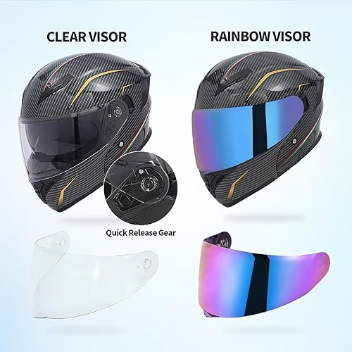 Miniatura 7 de JQF Gear Casco modular de motocicleta con visera doble abatible, de cara completa FF808, aprobado por DOT para adultos, hombres y mujeres (patrón de