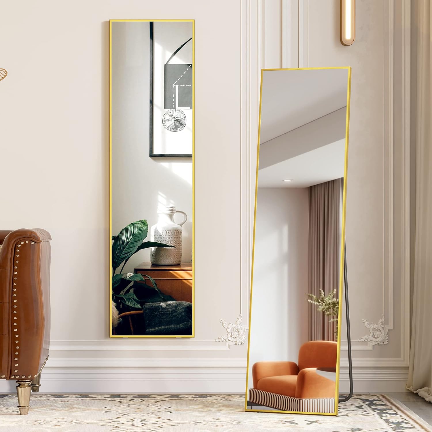 LVSOMT Full Length Mirror with LED Lights, Free Standing Tall Mirror, Lighted Floor Mirror, Wall Mounted Hanging Mirror, Full Body Mirror w/Dimming & 3 Color Lighting for Bedroom (63"x20", White) : Home & Kitchen