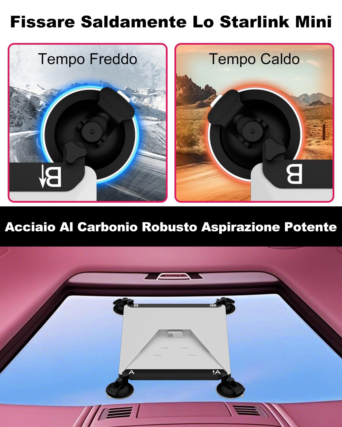 Mwin Starlink Mini Supporto a ventosa - Staffa per portapacchi per accessori Starlink Mini per finestre e tetti apribili compatibile con auto, caravan, barche e camion