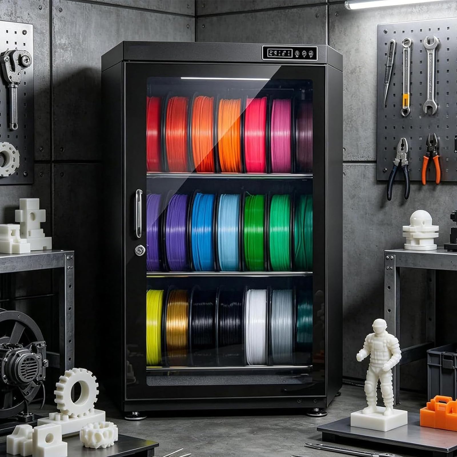 DDZJTPP 3D Printer Filament Storage Box, Filament Dehydrator Storage Cabinet, Air Tight Dry Box with Humidity Control, Large Transparent Glass & Aluminum Alloy for 3D Printing Business 115L