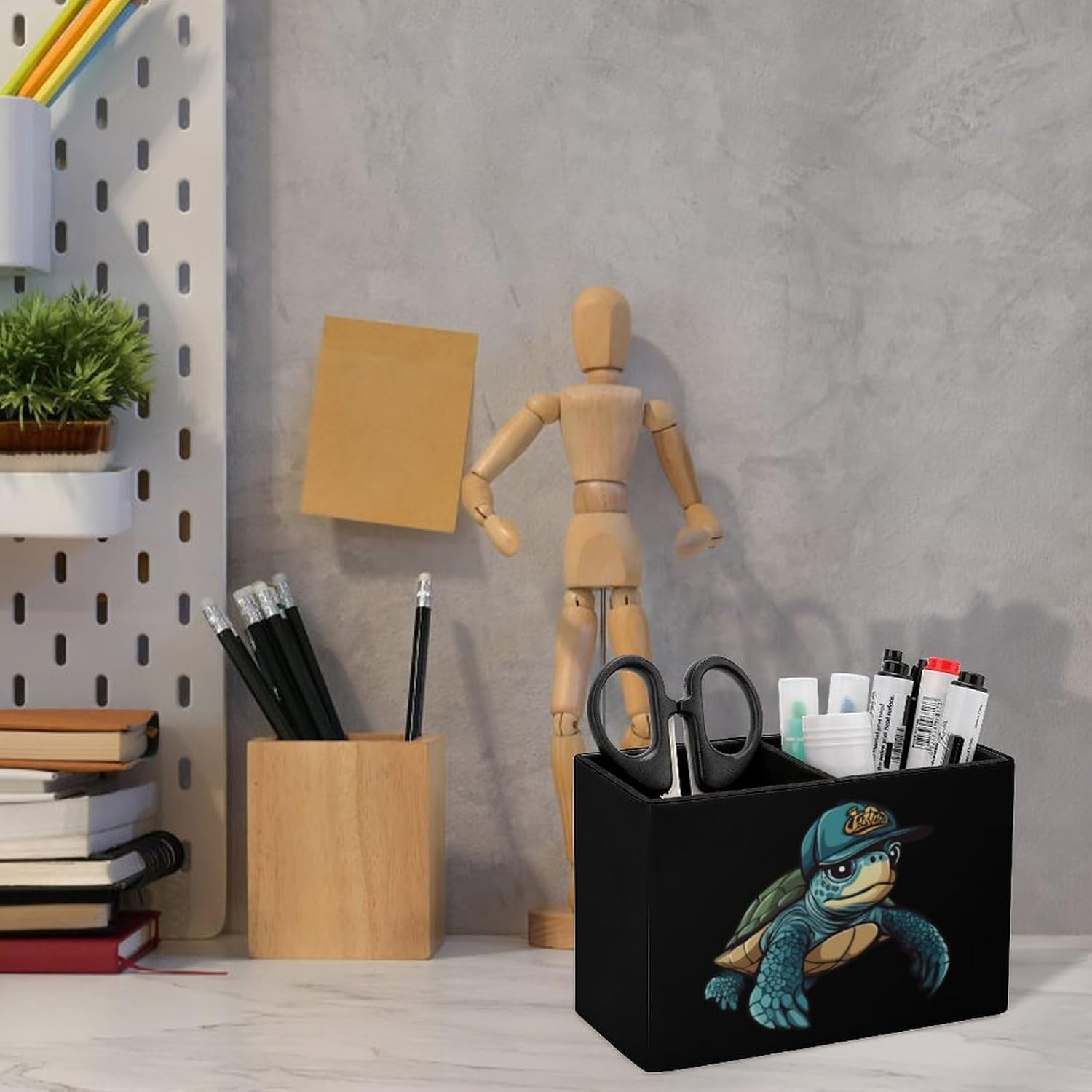 Sea Turtle Pencil Pen Holder PU Leather Desk Storage Organizer Makeup Brush Box