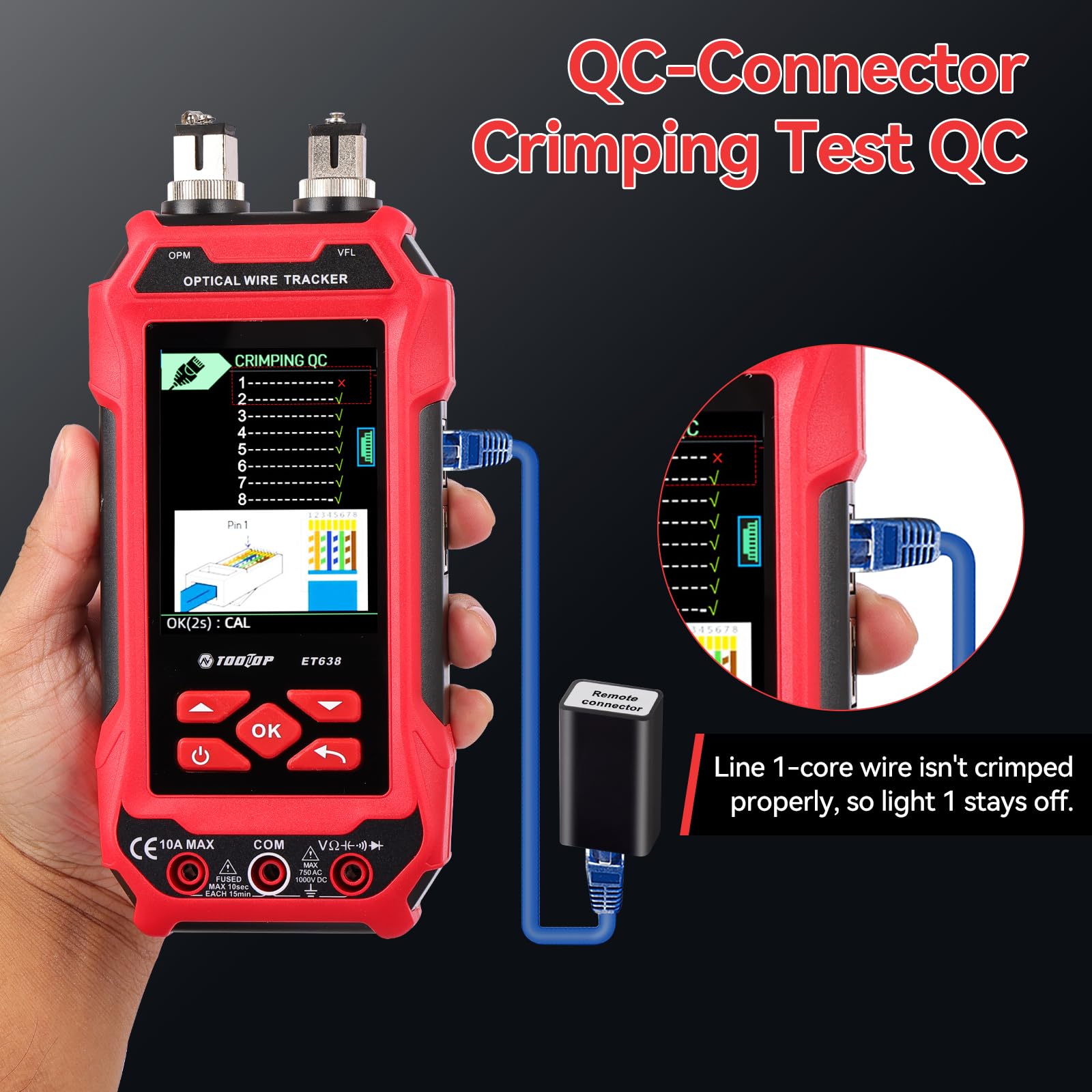 Tester per cavi di rete con funzione multimetro – RJ45/RJ11/BNC, misurazione lunghezza, rilevamento guasti, PING, PoE, tracciamento tono, display LCD multifunzione