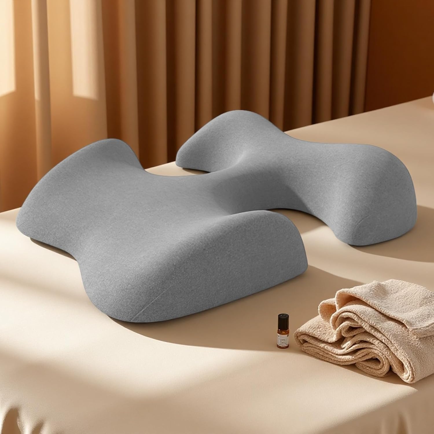 Memory Foam Breast Pillow, 19.7 X 19.3 X 4.3 in T-Shaped Chest Cushion with Sweatshirt Fabric, Gray Face Down Pillow for Massage and Spa