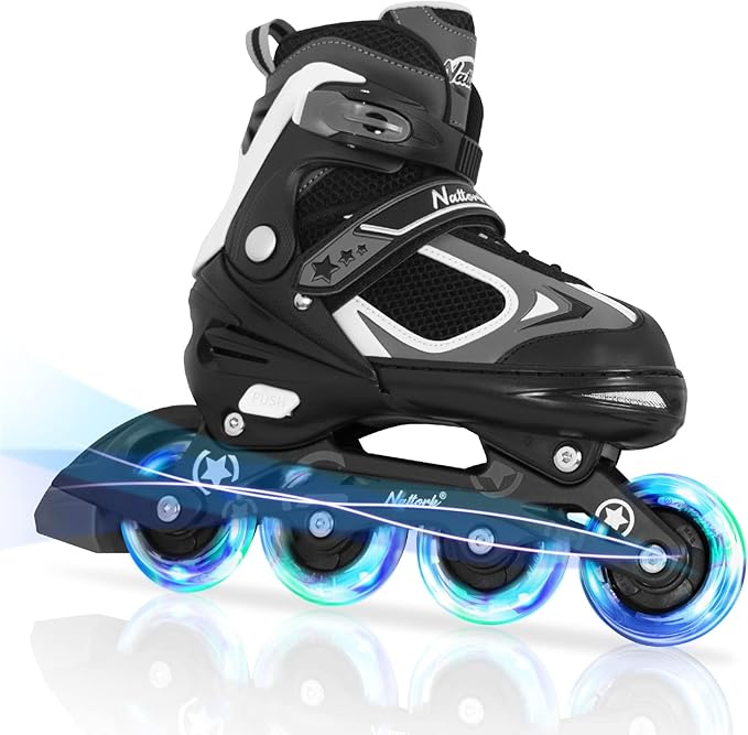 Nattork Adjustable Inline Skates for Kids with Light Up Wheel, Outdoor & Indoor Illuminating Blades Roller Skates for Boys and Girls, Beginners