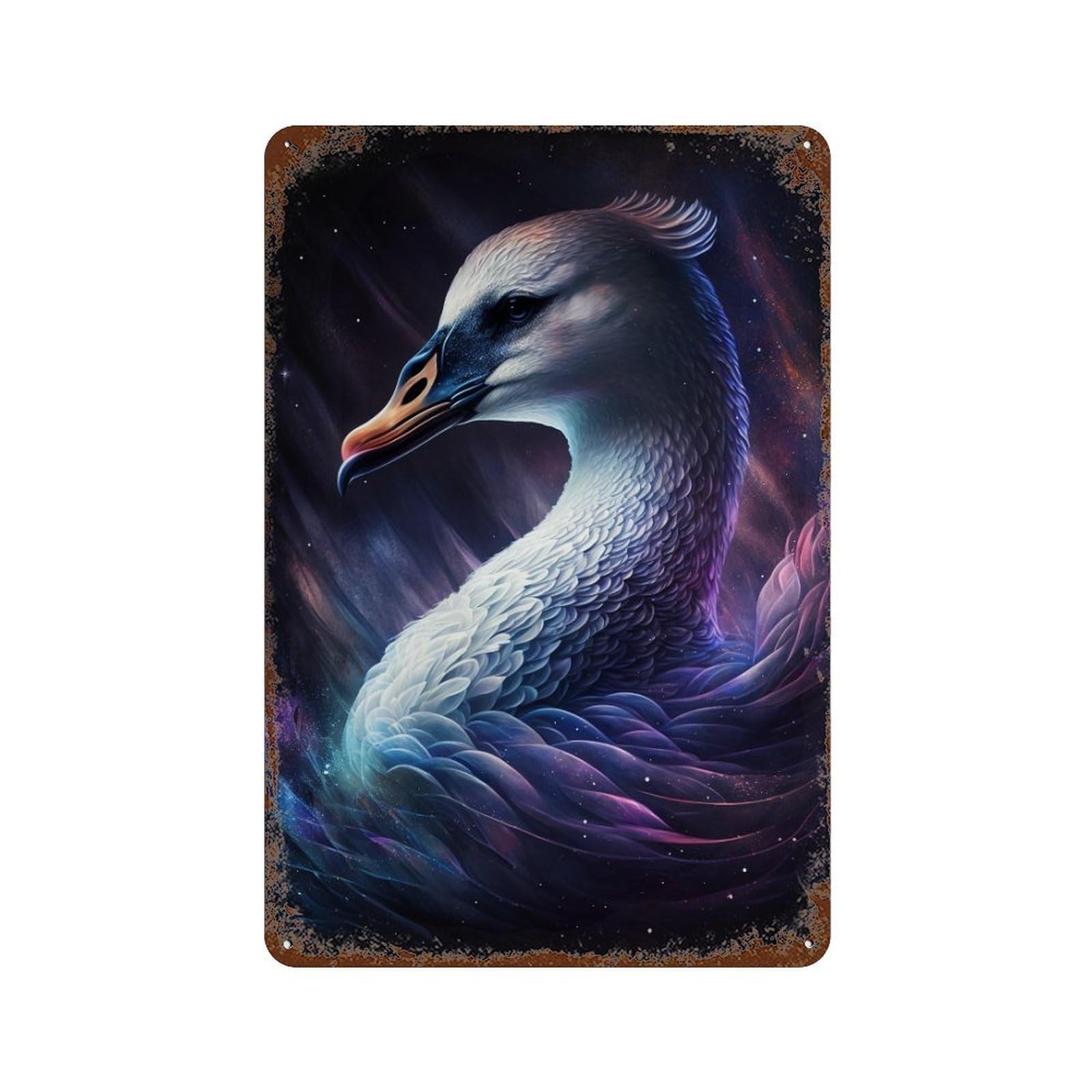Enchanted Swan Fantasy Artwork 11.8"x7.9" Weathered Tin Sign, Shabby Chic Decor for Cafe, Home Bar And Lounge Decor
