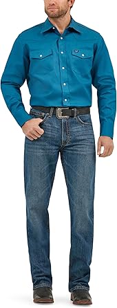 Wrangler Mens Cowboy Cut Western Chambray Snap Long Sleeve Work Shirt