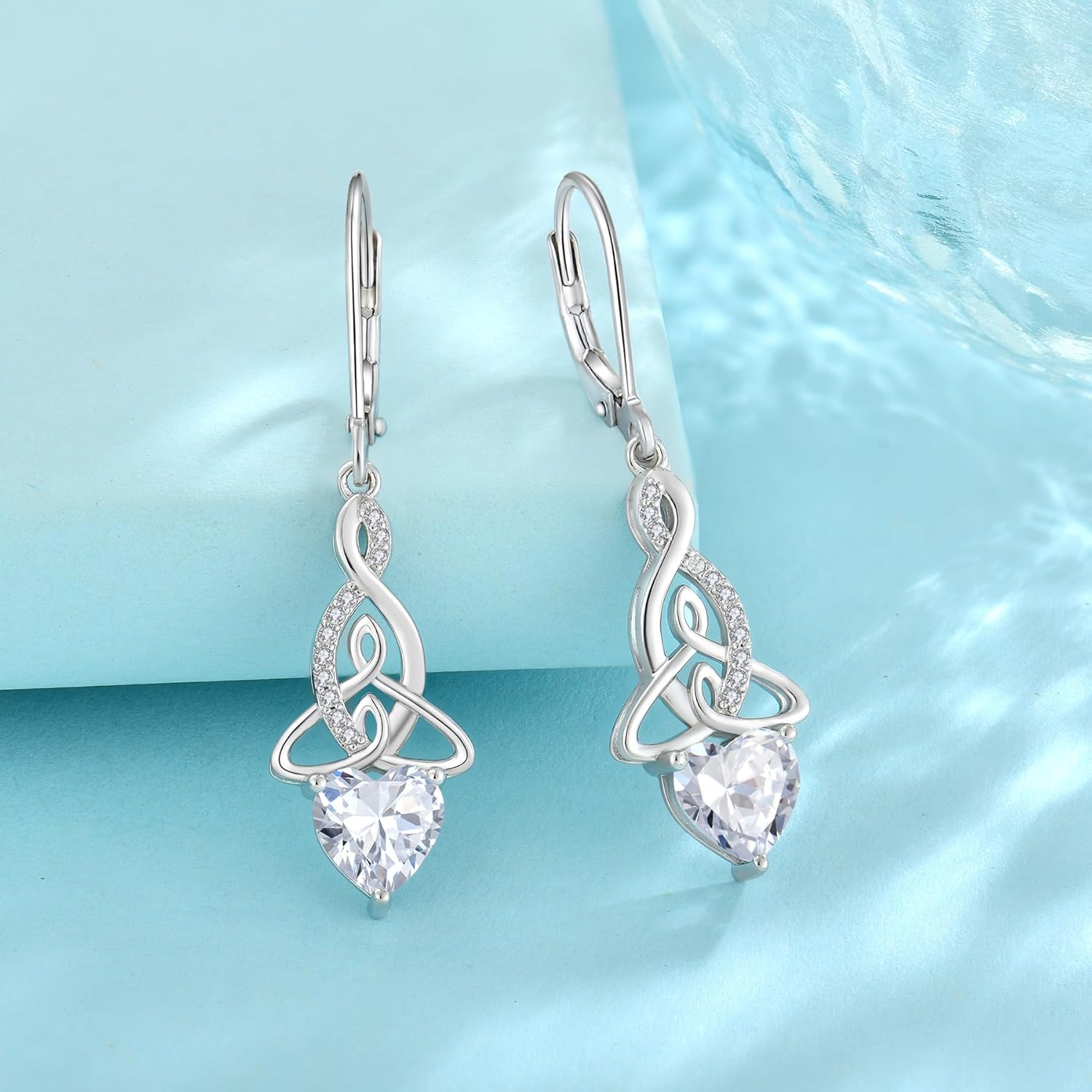 Infinity Celtic Knot Earrings 925 Sterling Silver Dangle Drop Leverback Earrings Birthstone Jewelry Gifts for Women - Image 4