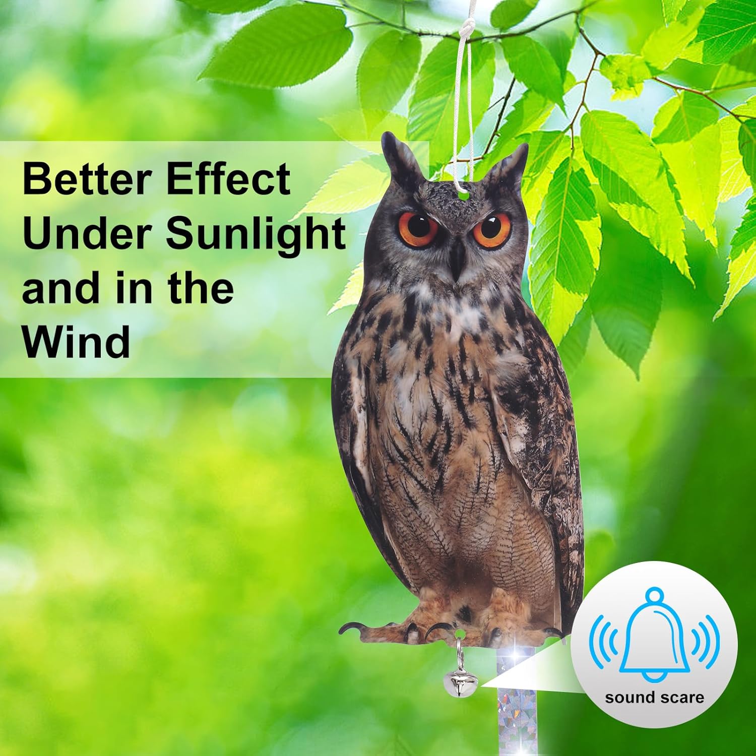 2Pack Plastic Owls Reflective Flat Owl Scarer Devices Reflective Owl Hanging Decoration Dual-Side Printed Raster Fake Eagle for Garden Patio Windows Farm, Not 3D - Image 5