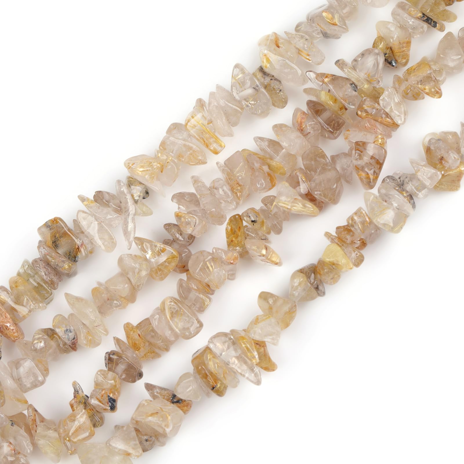 Sweet & Happy Girl's Store 7-8mm Gemstone Gold Rutilated Quartz Gravel Beads Strands 34 Inch Jewellery Making Beads — image 1