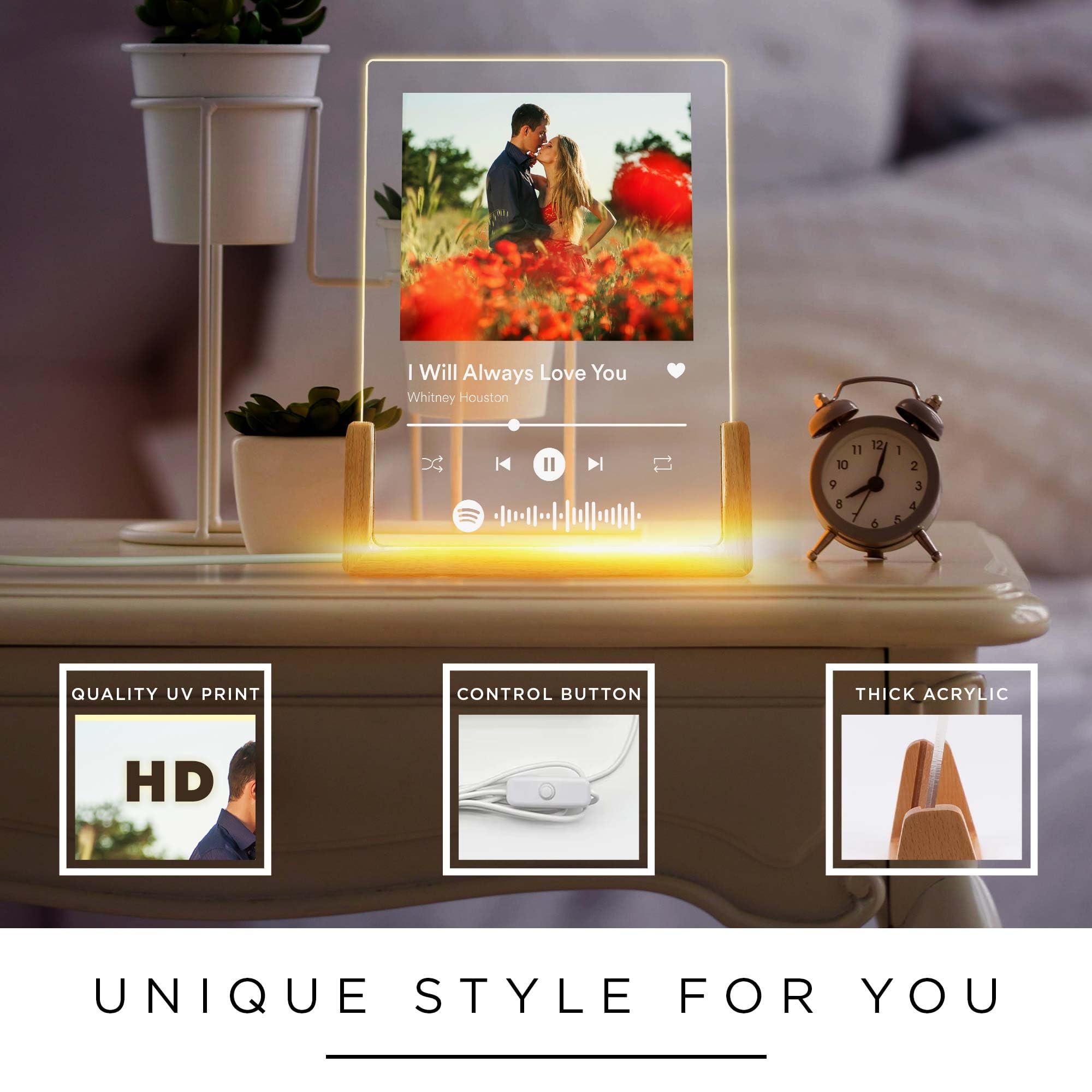 Personalized Gifts for Girlfriend, Mom, Her, Women, Wife, Mothers Day - Custom Spotify Plaque, Customized Picture Frame For Couple, Boyfriend, Him, Anniversary and Birthday, 6"x8" Acrylic Photo