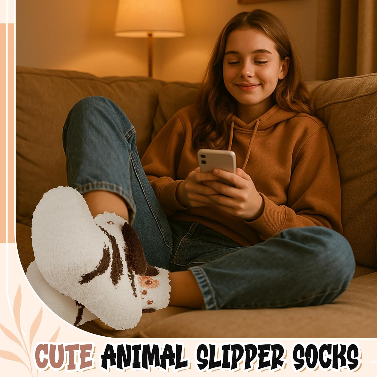 2 Pack Cute 3D Animal Fuzzy Socks for Women Girls Gift Slipper Winter Warm Fluffy Soft Plush Sleeping Sock Non Slip - Image 6