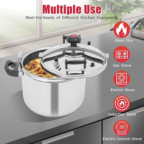 Miniatura 3 de Olla a presión de 42 cuartos de galón de acero inoxidable, capacidad extragrande, abrazadera de olla a presión comercial, válvulas dobles para uso