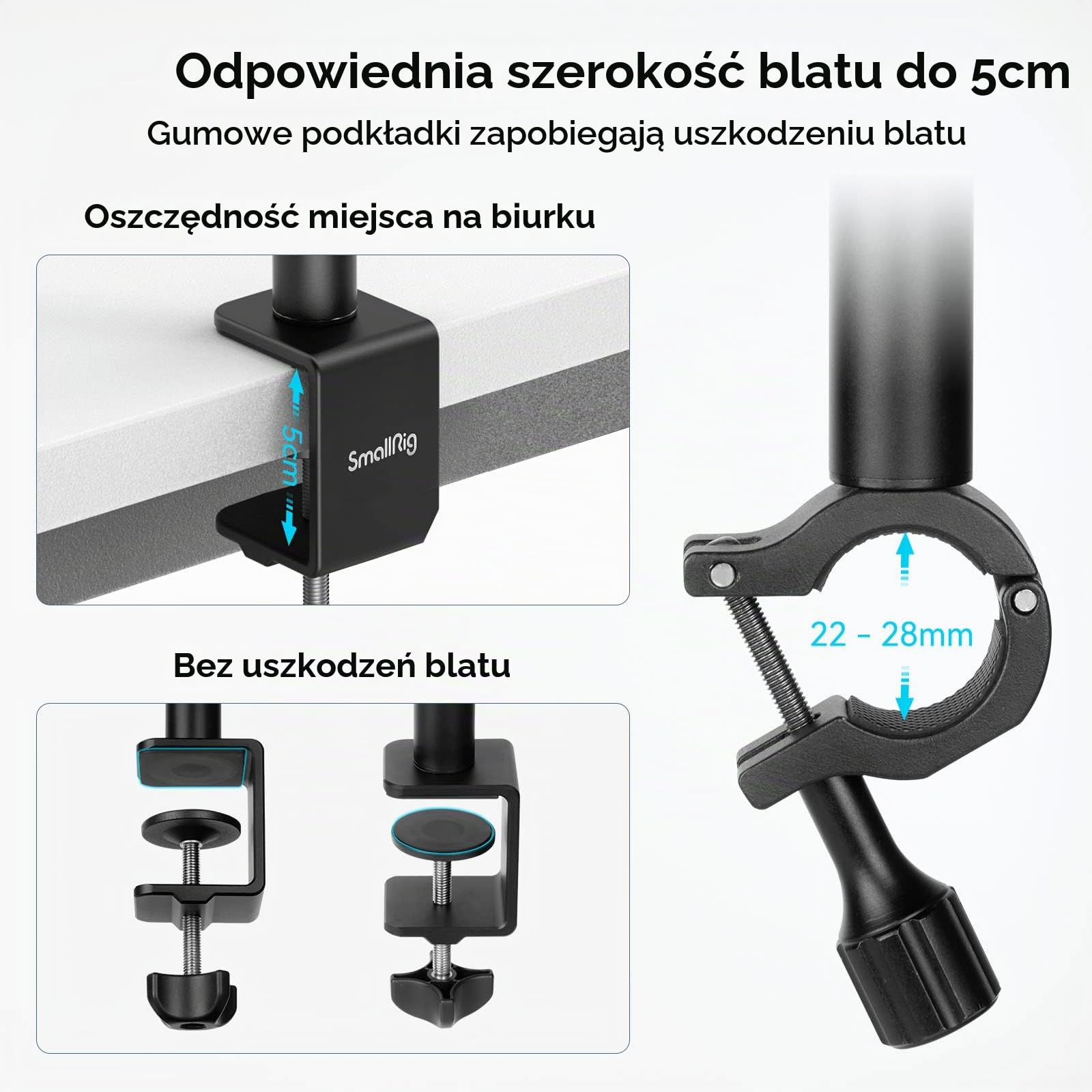 SMALLRIG Stolik do Montażu na Aparacie z Magicznym Ramieniem i GłOwicą Kulową 1/4", 33-99cm, Regulowany Stojak ŚWietlny, Zacisk StołOwy do Aparatu Dslr, Lampa PierśCieniowa, Transmisja na ŻYwo - 3992