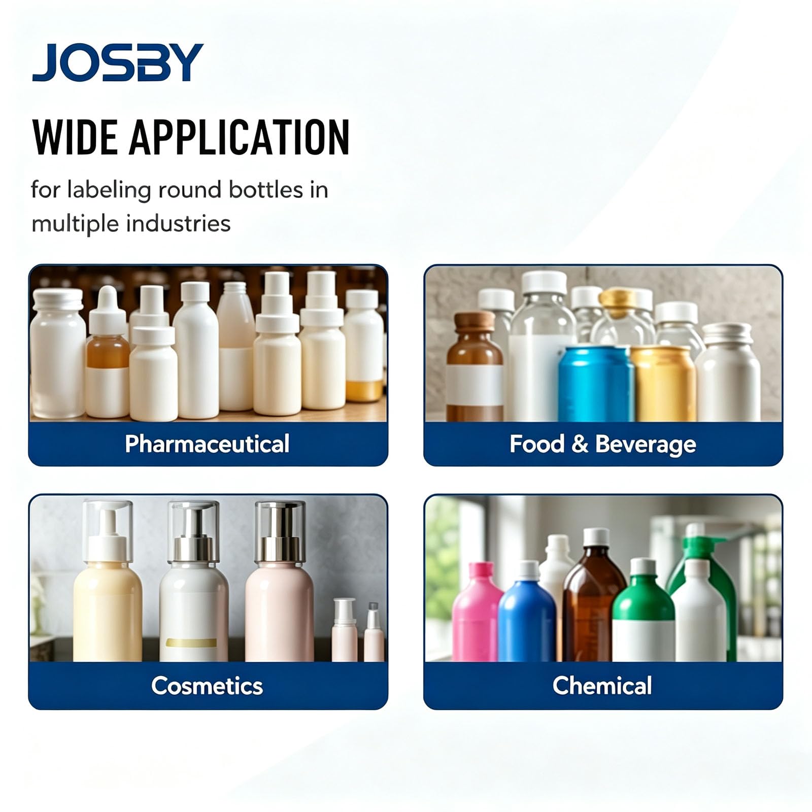 JOSBY Etichettatrice Semiautomatica per Bottiglie Rotonde, con Controllo Digitale, A Pulsante, Ideale per Piccole Fabbriche di Cosmetici, Bevande E Prodotti Farmaceutici