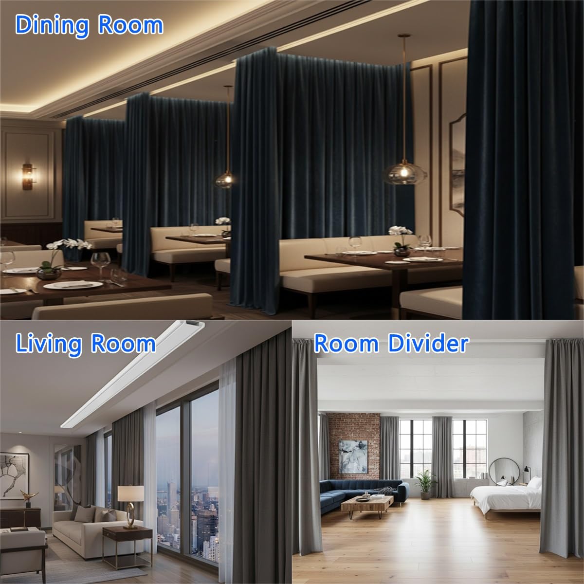 Podwójny uchwyt sufitowy do szyny ain Track White ain Rod Bezproblemowe ślizganie 550 cm, 560 cm, 570 cm, 580 cm, 590 cm, 600 cm, na balkon, do łazienki, sypialni, biura (czarny 120 cm)