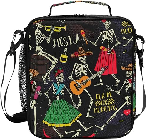 Dancing Skeletons Day of the Dead Dia Los Muertos Bolsa de almuerzo aislada para Wowen Hombres Comidas Prep Fiambrera para el Trabajo Picnic Mochila