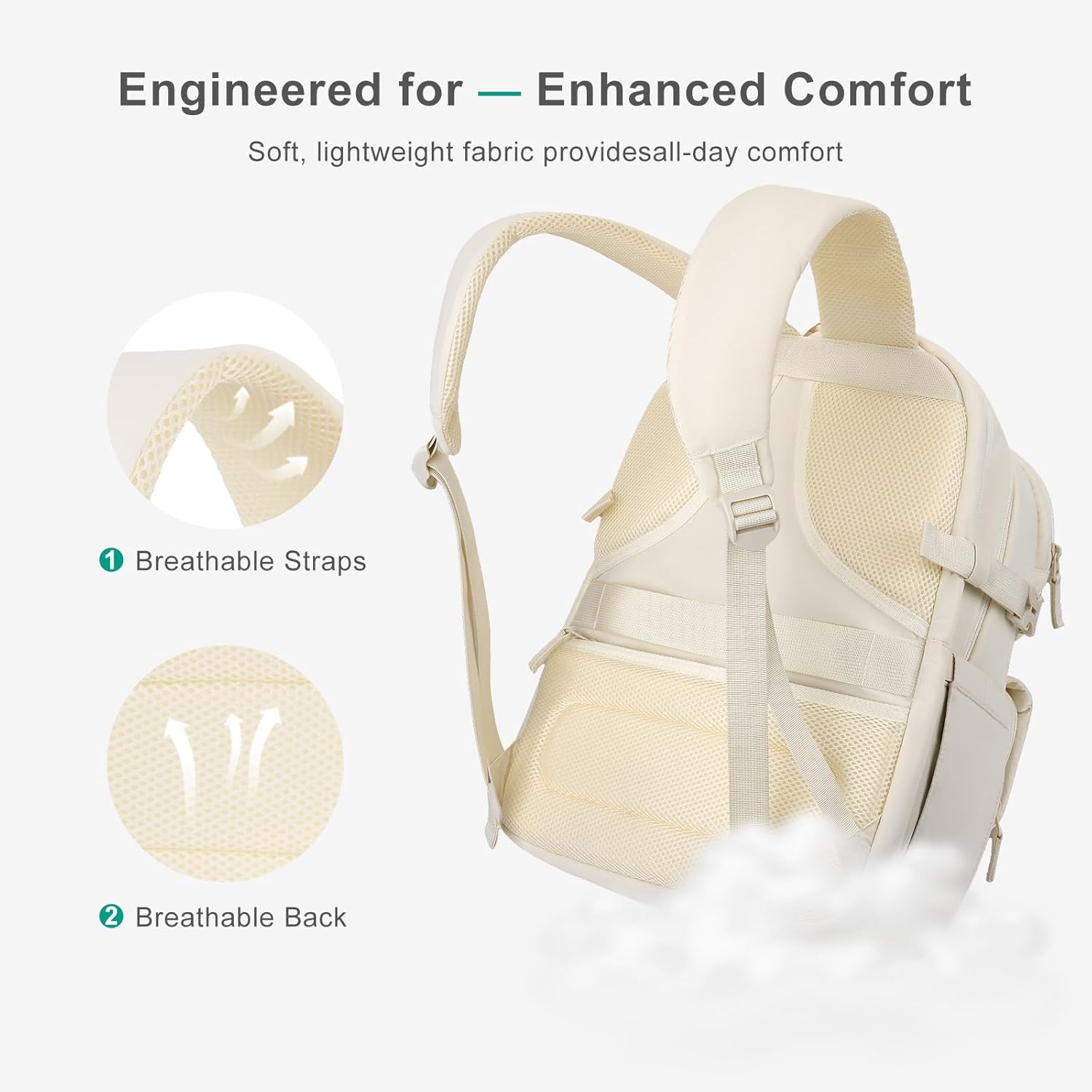 MOSISO Puffy Laptop Backpack for Women, 15.6 inch Lightweight Computer Bookbag Carry on Daypack with Flap Pocket, Travel Backpack Personal Item Bag for Commute Weekender College Work Business, Beige - Image 5