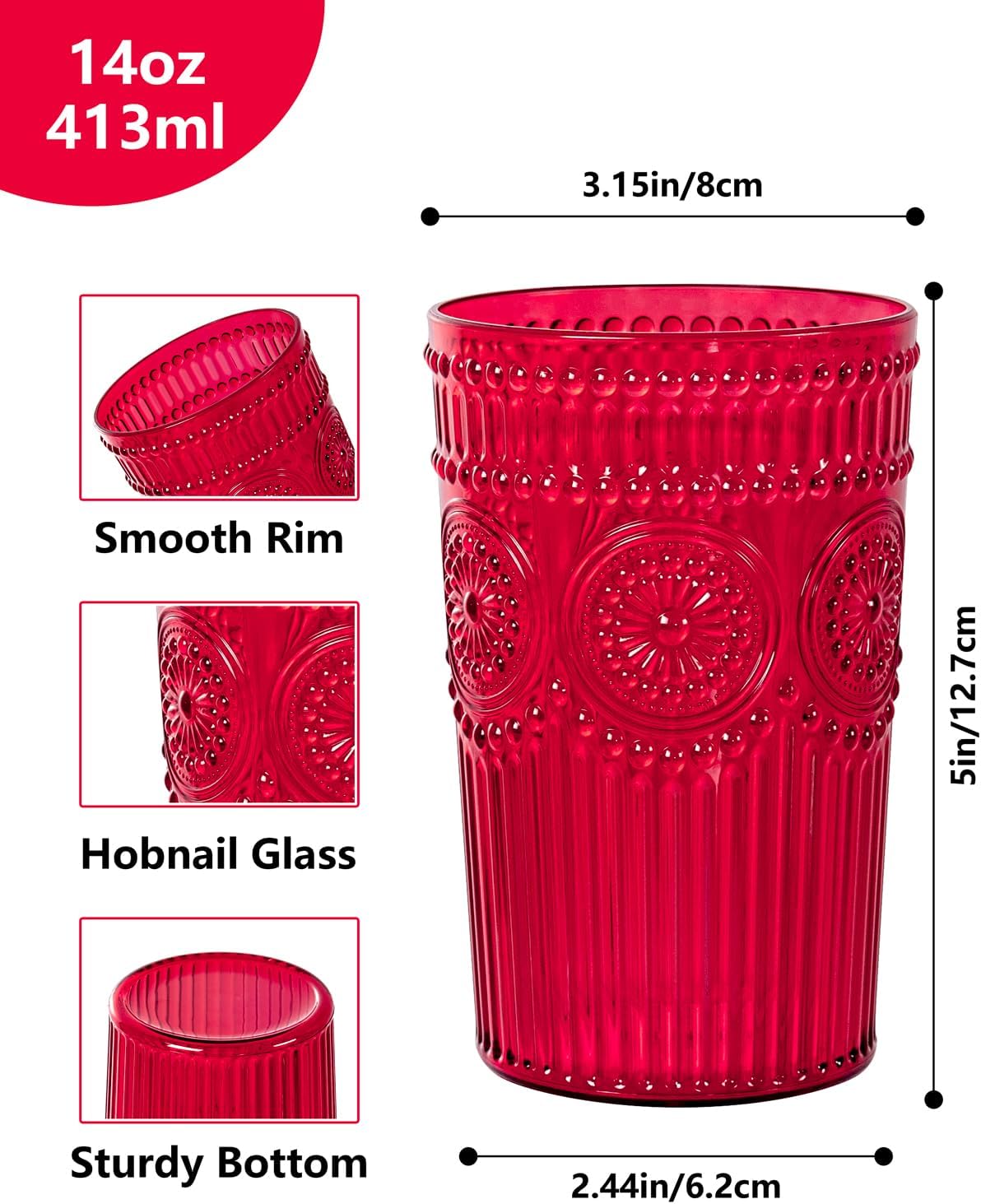 Ciaell 12 Pack Romantic Plastic Water Glasses and 175 PCS Red Scalloped Plastic Plates with Gold Trim for Thanksgiving & Parties & Weddings & Poolside & Toasting & Outdoors